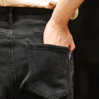 美式復古黑色牛仔褲男洗水做舊中腰窄版闊腿直筒長褲子-Retro's Wear