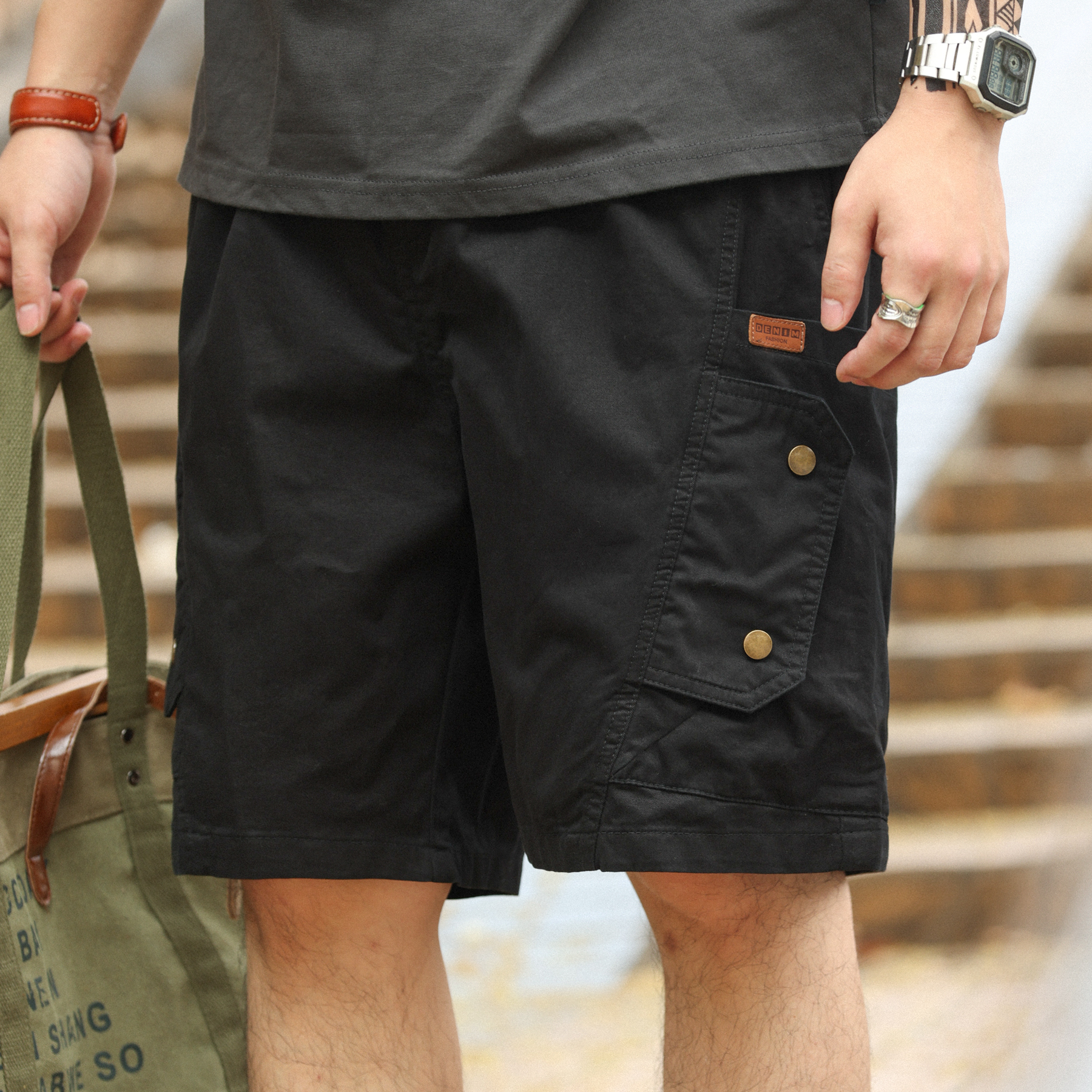 日系復古洗褪工裝短褲男多口袋戶外登山運動五分褲子夏