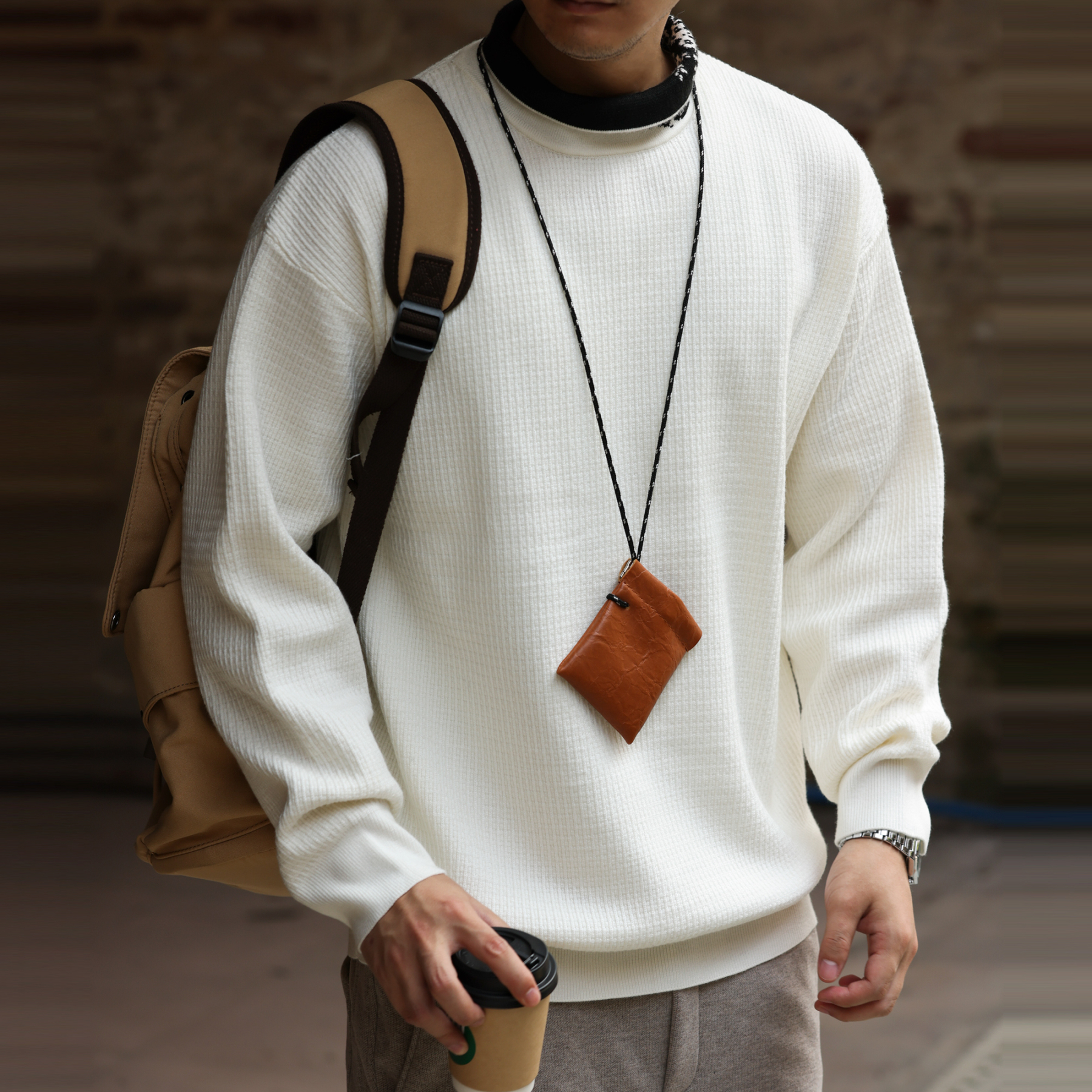 美式590g重磅半高領長袖針織衫男包芯紗提花保暖羊毛上衣