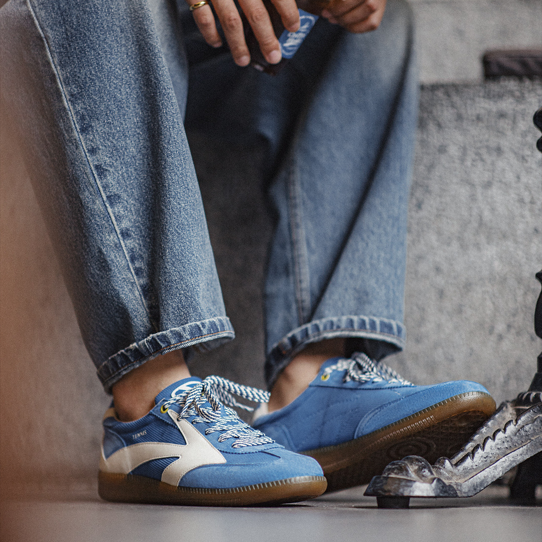 2025夏季新款藍色復古德訓鞋男運動阿甘鞋網面透氣休閒鞋板鞋