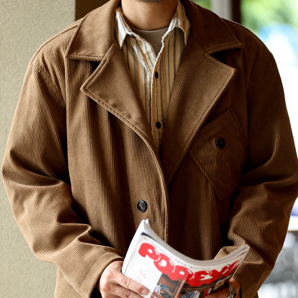 日系燈芯絨西裝外套男貼袋設計感休閒復古法式輕熟疊穿夾克-Retro's Wear