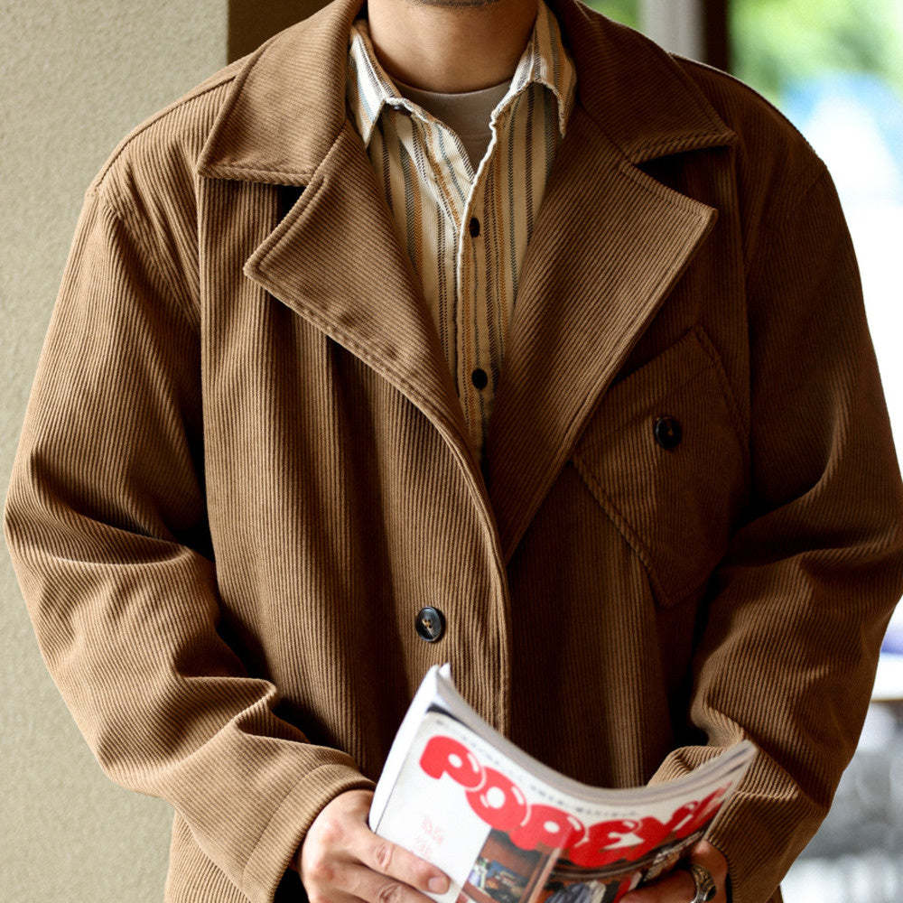 日系燈芯絨西裝外套男貼袋設計感休閒復古法式輕熟疊穿夾克-Retro's Wear