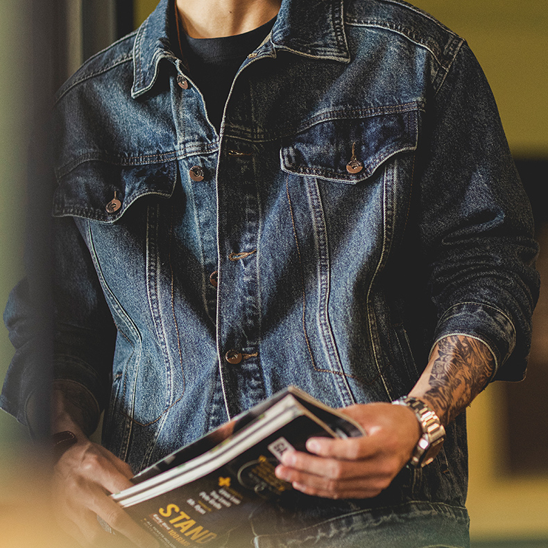 美式復古水洗藍色牛仔外套男2025秋季新款阿美哢嘰寬鬆工裝夾克