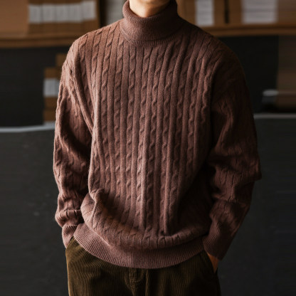 老錢風浮雕絞花高領毛衣粗針防風加厚保暖慵懶風針織衫