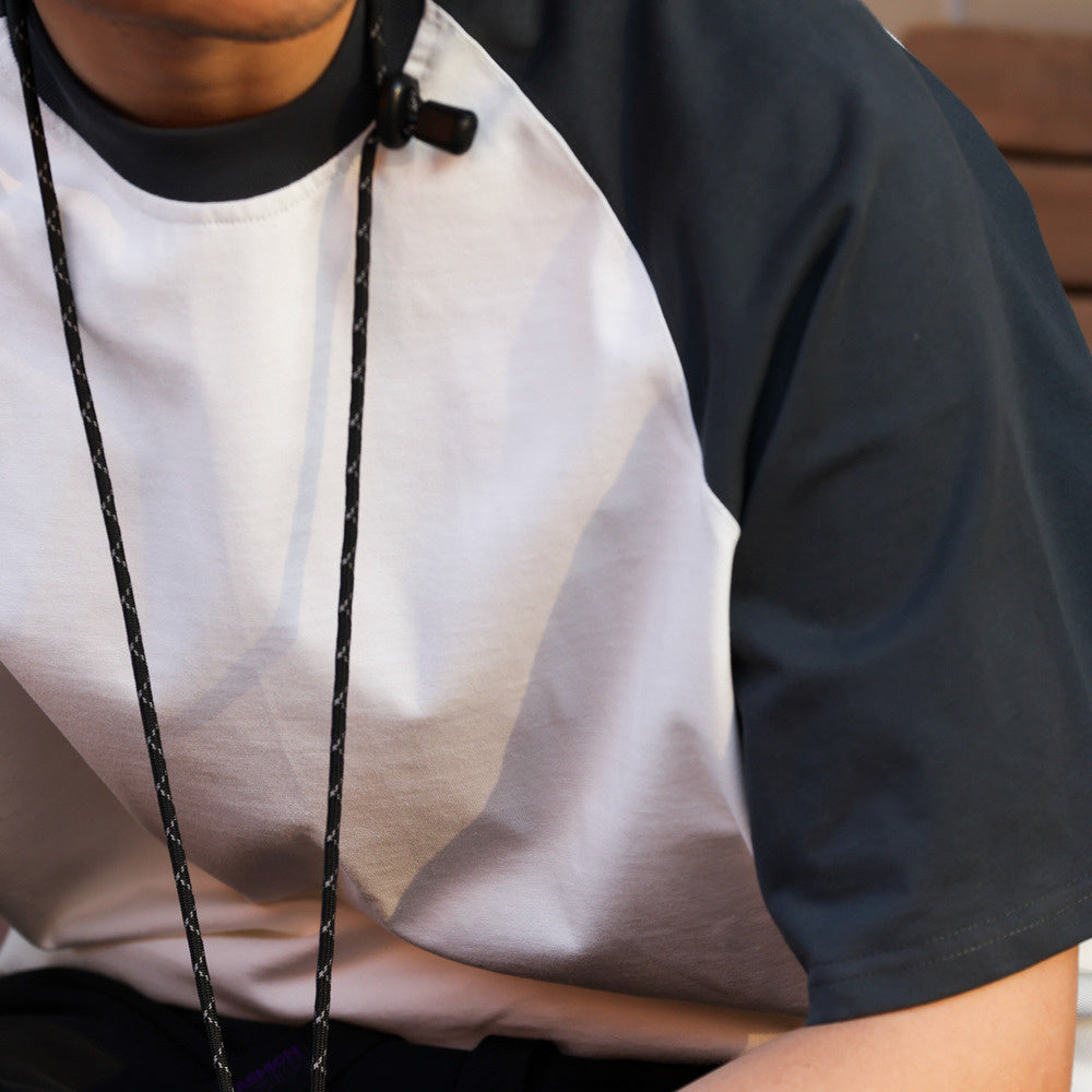 重磅305g撞色挿件短袖T恤男美式休閒寬鬆運動百搭打底衫