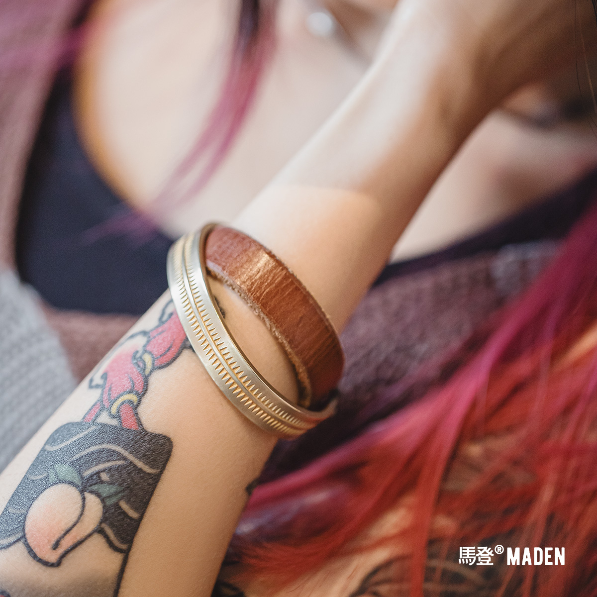 美式復古納瓦霍半環式手鐲潮流印第安開口白銅手環配飾品女