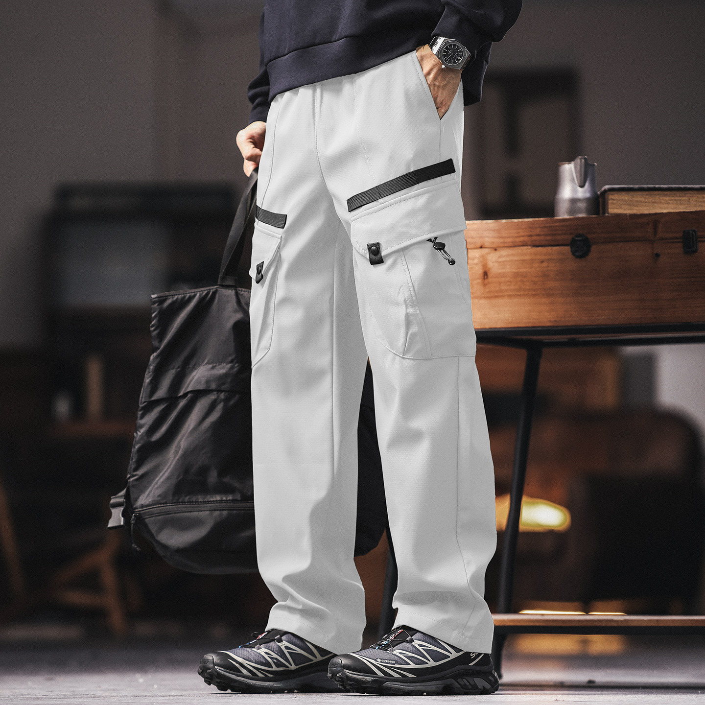 山系機能風防水衝鋒褲男士秋季新款戶外傘兵休閒工裝褲
