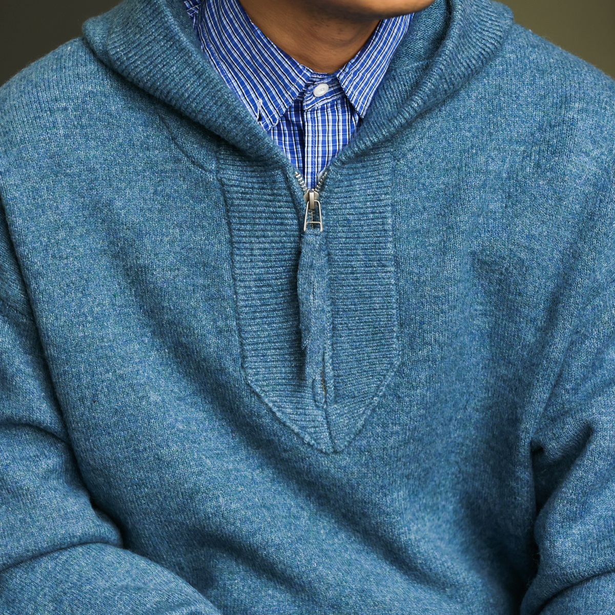 美式半拉鍊連帽毛衣外套男慵懶風750g重磅保暖針織帽衫