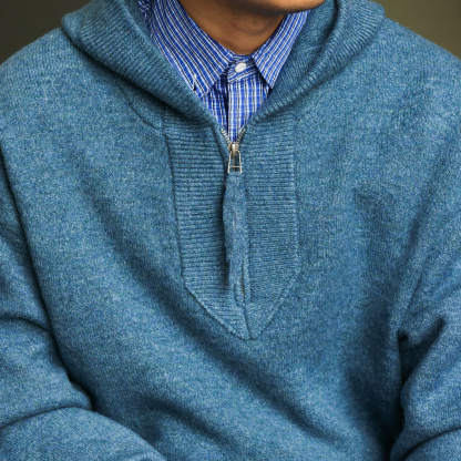 美式半拉鍊連帽毛衣外套男慵懶風750g重磅保暖針織帽衫