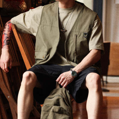 美式休閒尼龍速幹褶皺工裝短褲戶外運動薄款直筒五分褲男夏-Retro's Wear