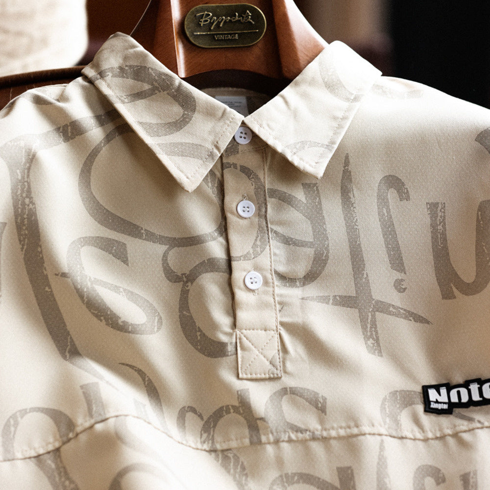 美式滿印塗鴉冰絲短袖POLO衫男薄款寬鬆工裝半袖保羅衫T恤夏-Retro's Wear