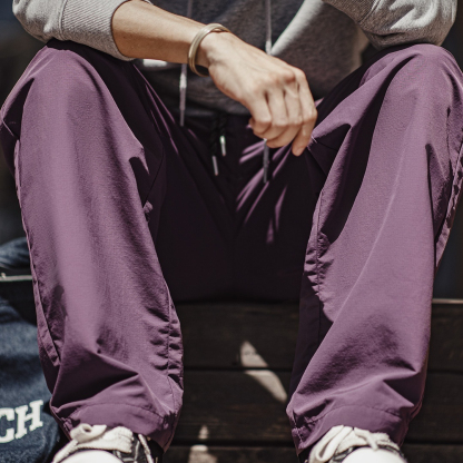 輕美式山系速幹休閒褲大口袋透氣薄款紫色長褲子男夏秋