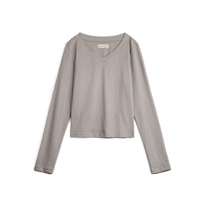 V領顯鎖骨面膜T恤棉彈修身美膚肌底衣內搭打底針織衫春秋女