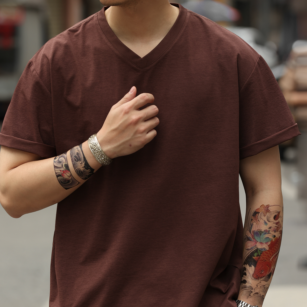 索羅娜生物基小V領短袖T恤男戶外160g輕量感速幹打底衫