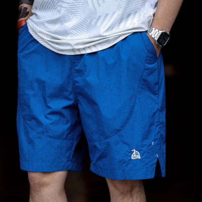 美式復古尼龍速幹短褲男鬆緊腰薄款透氣休閒運動五分褲子夏