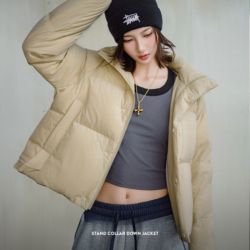90白鴨絨羽絨服立領廓形小個子加厚保暖麵包服外套短款冬季女