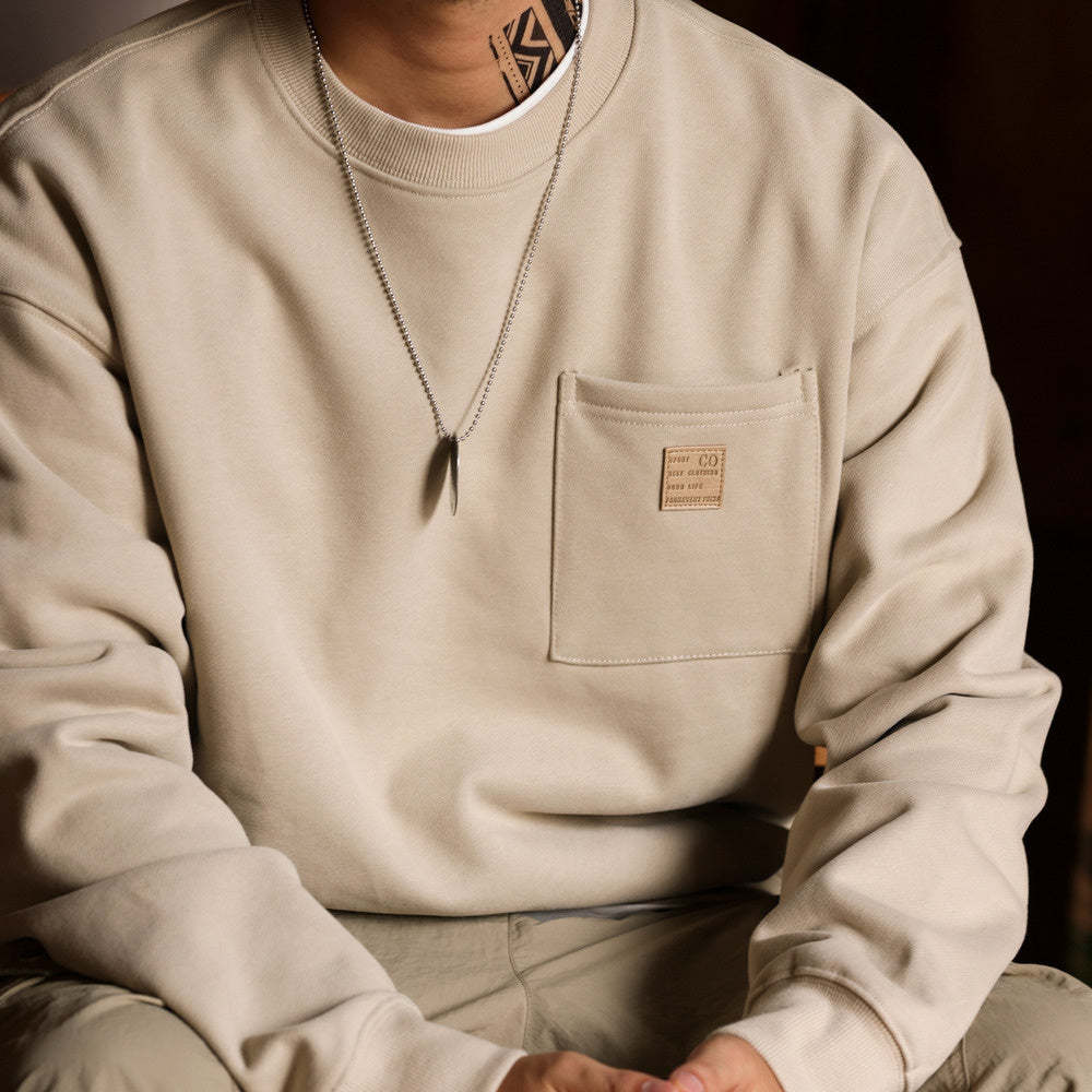 美式休閒復古重磅圓領衛衣男寬鬆毛圈底抓絨vintage打底外套-Retro's Wear