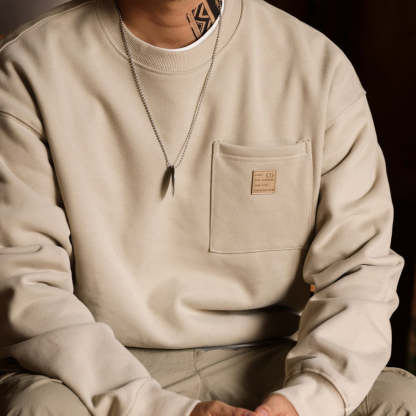 美式休閒復古重磅圓領衛衣男寬鬆毛圈底抓絨vintage打底外套-Retro's Wear