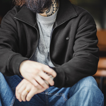 美式休閒運動風開衫衛衣高領保暖立領抓絨夾克外套男秋-Retro's Wear