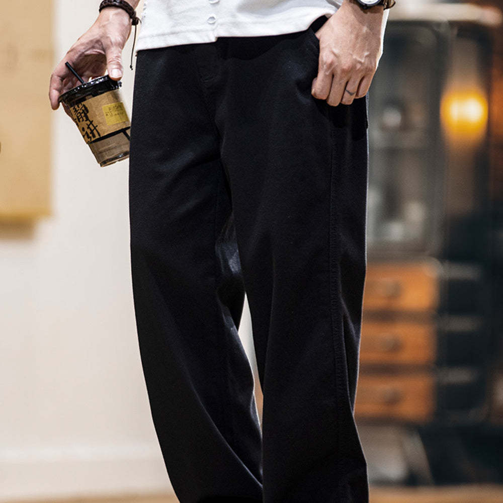 防掉色萊賽爾黑色牛仔褲男2025春夏新款美式復古水洗寬鬆直筒褲