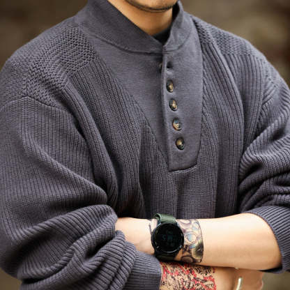 美式復古加厚重磅亨利領毛衣男坦克手套頭保暖針織衫冬