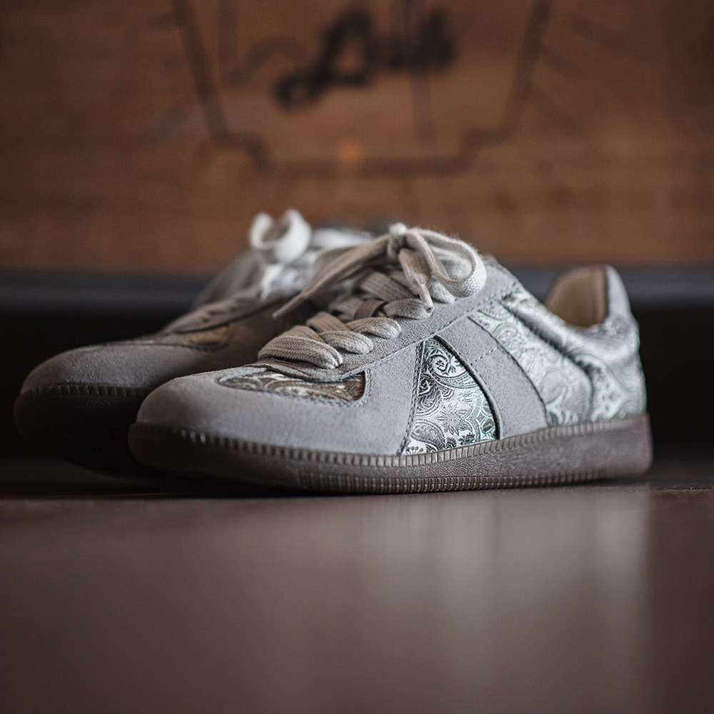 2025夏季新款德訓鞋男士腰果花小眾設計感板鞋絲綢休閒潮鞋子