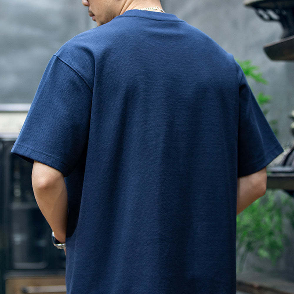 260g米格短袖t恤男夏季新款潮牌小樹懶刺繡口袋寬鬆休閒半袖T恤