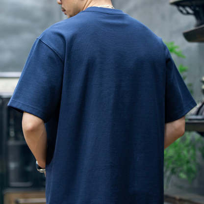 260g米格短袖t恤男夏季新款潮牌小樹懶刺繡口袋寬鬆休閒半袖T恤