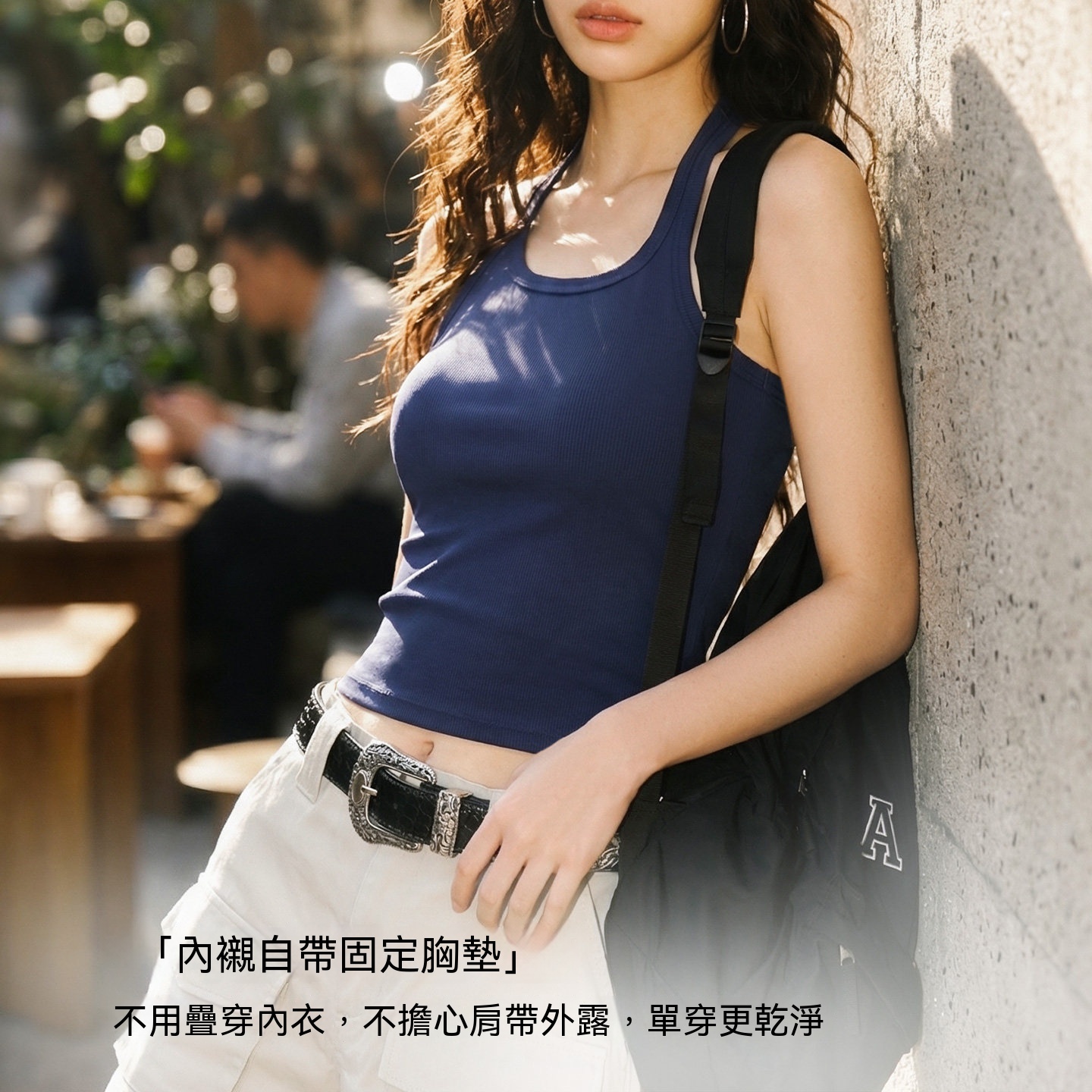 美式辣妹冰絲帶胸墊無袖掛脖吊帶bra短背心一體外穿上衣女
