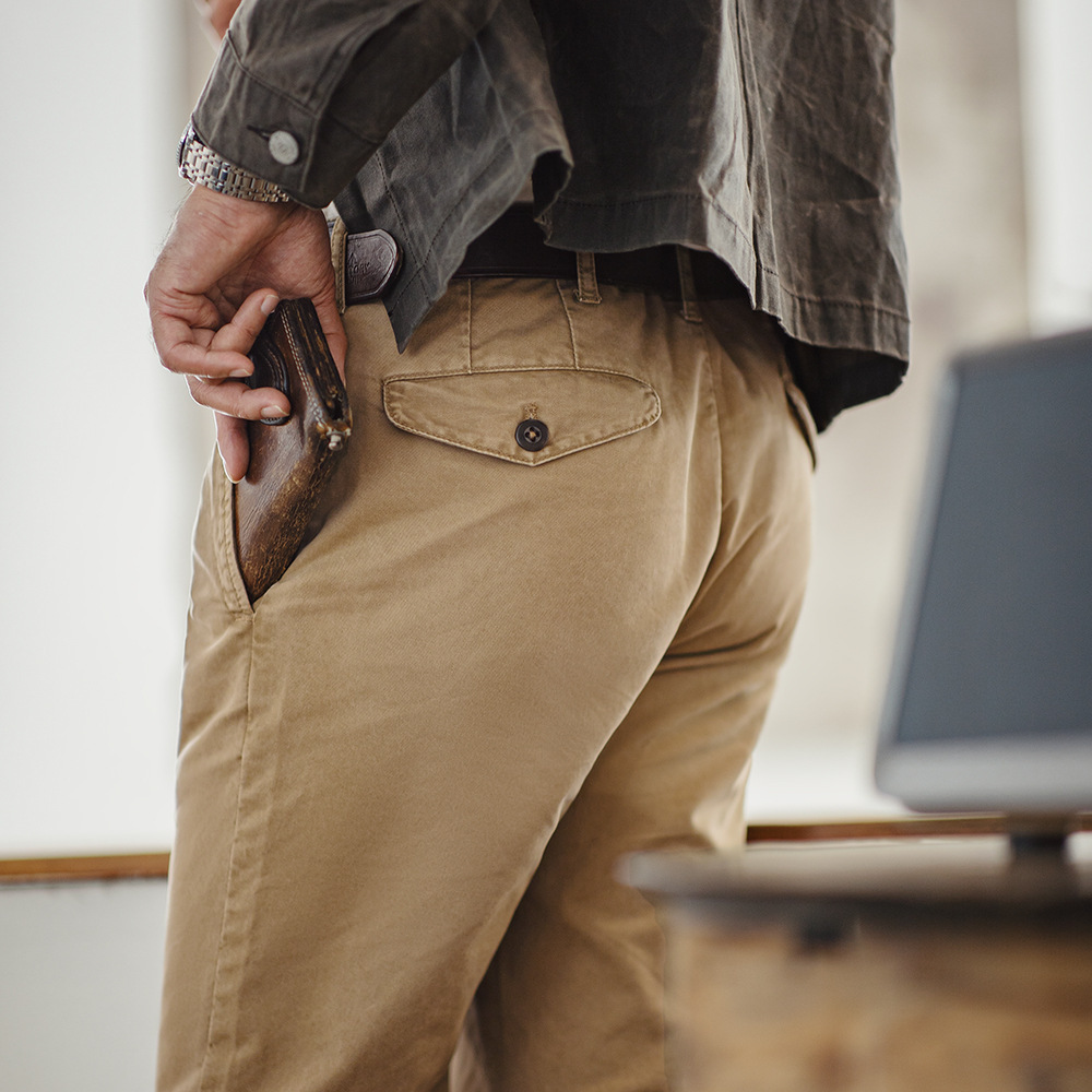 美式復古重磅卡其休閒褲阿美咔嘰斜紋純棉顯瘦直筒褲男秋-Retro's Wear