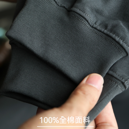 美式重磅300g刺繡長袖T恤男衣擺開衩插肩袖設計打底衫秋