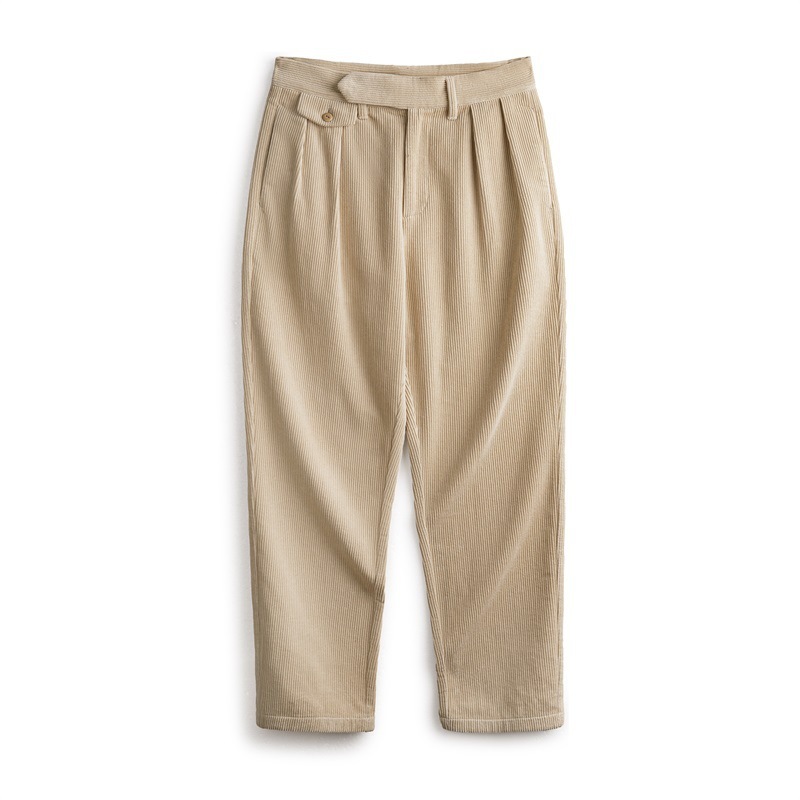 美式復古重磅燈芯絨休閒褲雙褶條絨垂感純棉直筒長褲男秋-Retro's Wear