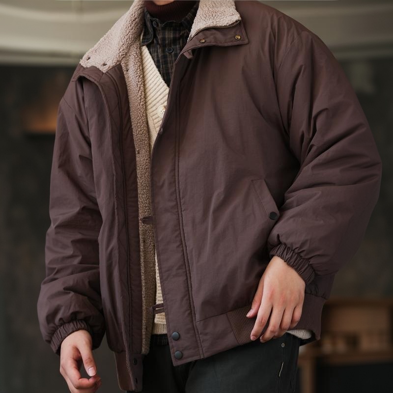 保暖羊羔絨防風立領工裝夾克男寬鬆美式休閒加厚棉衣冬