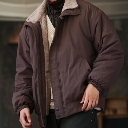 保暖羊羔絨防風立領工裝夾克男寬鬆美式休閒加厚棉衣冬