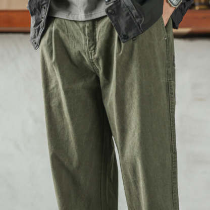 美式復古精梳棉工裝伐木褲男vintage寬鬆休閒百搭闊腿直筒褲-Retro's Wear