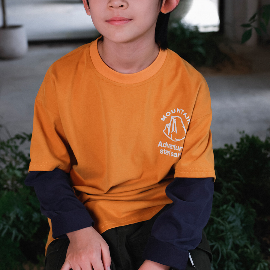 男童衣服2025秋季款兒童字母印花T恤柔軟親膚假兩件長袖男童上衣