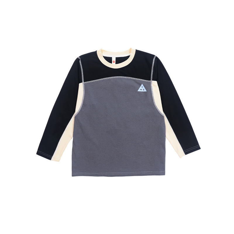 兒童速幹T恤2025秋季新款男童撞色拼接上衣兒童吸溼透氣運動長袖