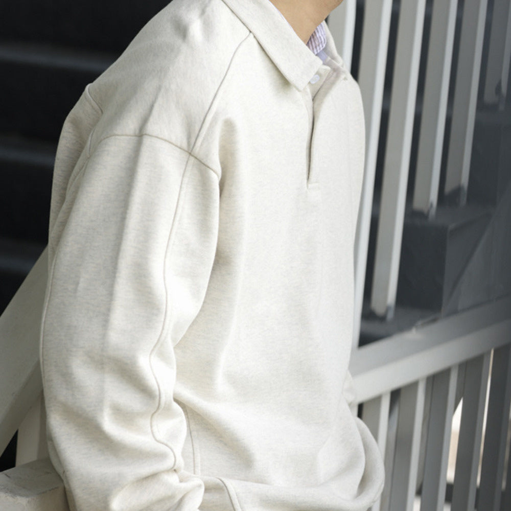 美式休閒435g重磅翻領衛衣男全棉寬鬆裁剪拼接POLO衫外套秋-Retro's Wear