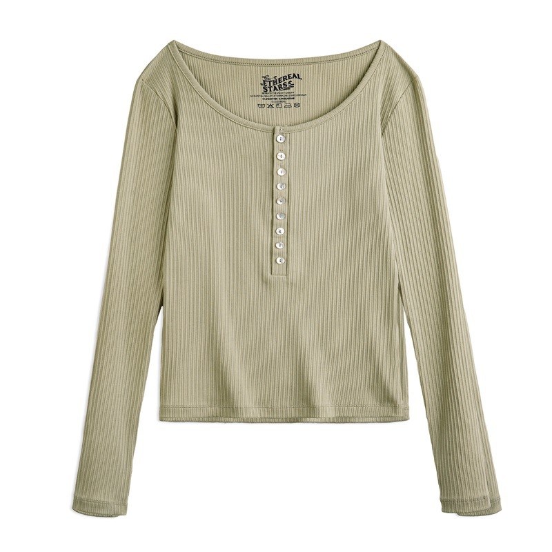 美式亨利衫針織打底衫修身內搭長袖T恤上衣2024秋季新款女-Retro's Wear