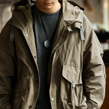 美式復古山系工裝夾克外套男寬鬆運動大口袋防風連帽衝鋒衣-Retro's Wear