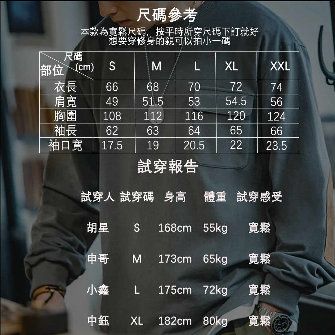 馬登工裝麂皮絨拼接貼布棉長袖T恤寬鬆落肩圓領衛衣男-Retro's Wear