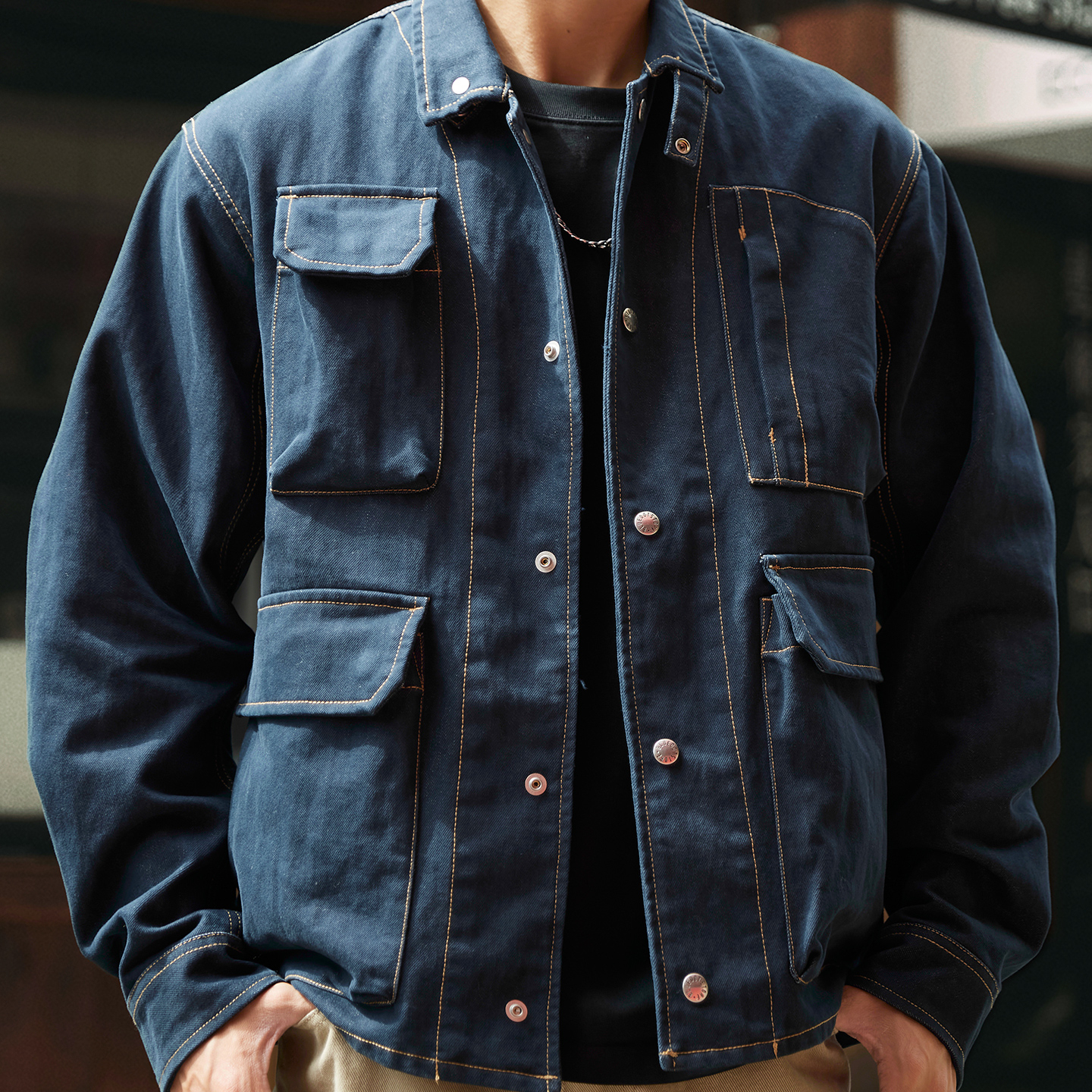 美式復古巴恩風工裝牛仔外套男2025秋季新款軍事四袋M65丹寧夾克
