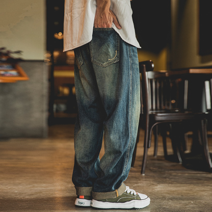 美式復古水洗牛仔褲男秋季2025新款萊賽爾寬鬆直筒褲子男款長褲
