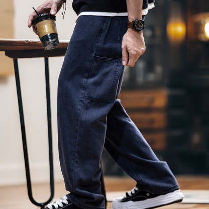 美式復古水洗做舊牛仔褲男2025春夏新款寬鬆直筒褲純棉休閒長褲
