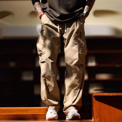 美式復古多口袋工裝褲男cleanfit戶外運動寬鬆直筒休閒褲