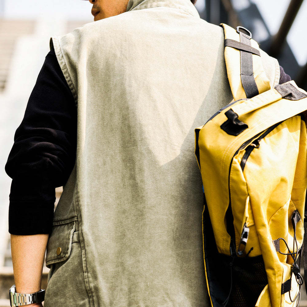 美式復古戰術大口袋馬甲男戶外寬鬆露營無坎肩運動釣魚服秋-Retro's Wear