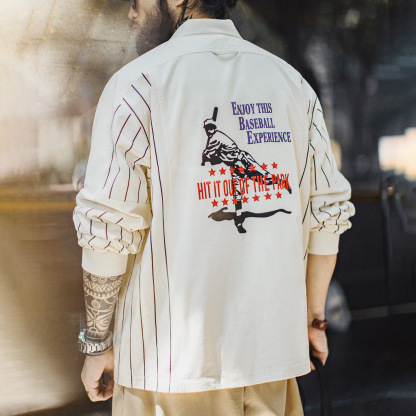 美式棒球印花polo衫拼接套頭刺繡襯衫純棉衛衣長袖男夏秋