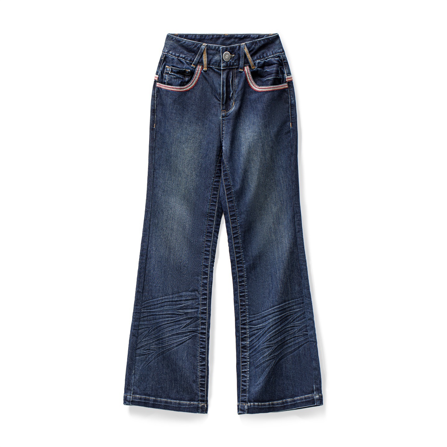 美式復古寬腰頭水洗丹寧直筒不貼腿微彈喇叭馬蹄牛仔褲女士秋