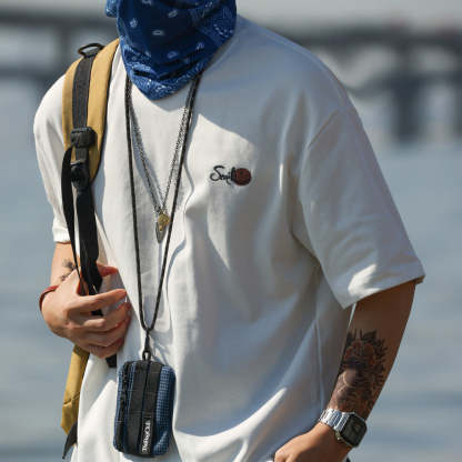 美式休閒230g斜紋雙面棉短袖T恤男笑臉刺繡圓領打底衫