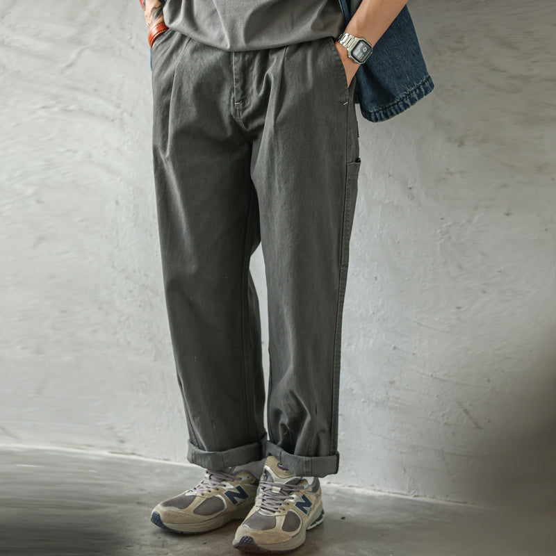 美式復古精梳棉工裝伐木褲男vintage寬鬆休閒百搭闊腿直筒褲-Retro's Wear